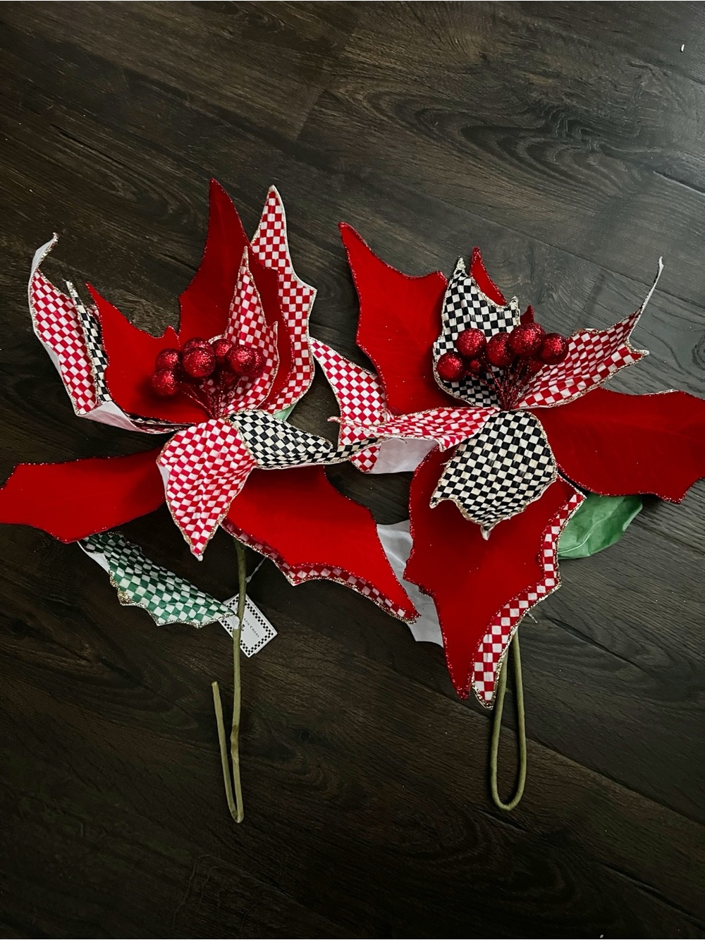 2 Mackenzie- Childs Jumbo Poinsettia Stems